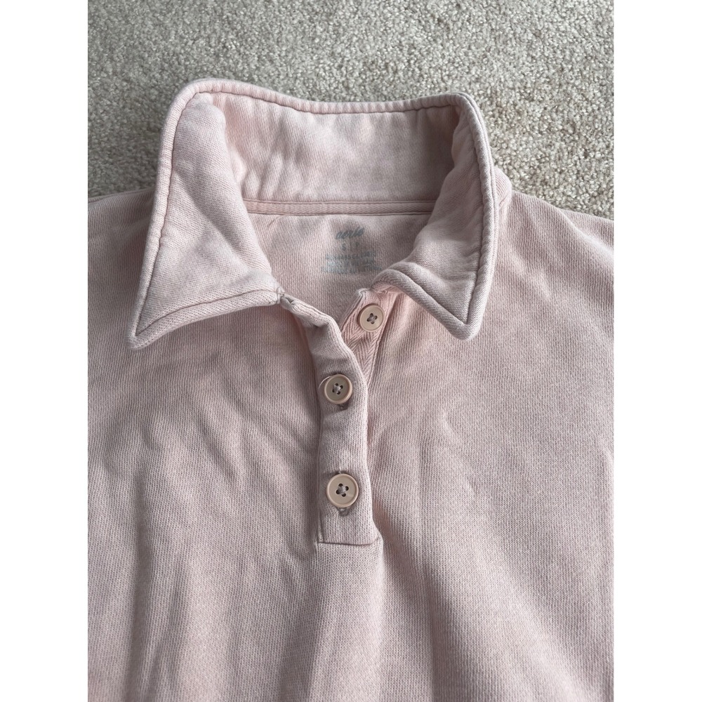Aerie Fleece-of-Mind Cropped Pink Y2K Preppy Polo Sweatshirt - Picture 3 of 3